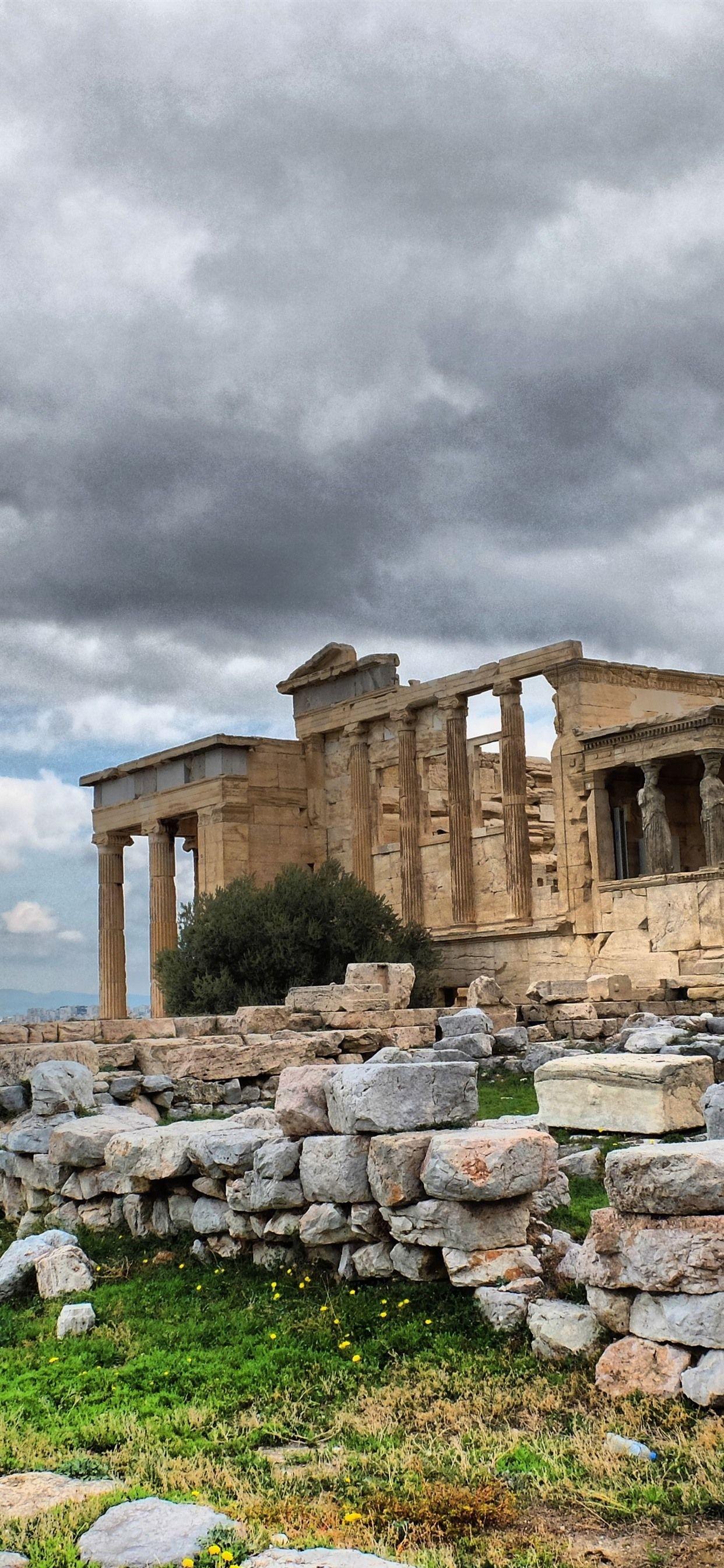 1242x2688 Greece, Ruins, Stones, Clouds 1242x2688 IPhone 11 Pro XS Max Wallpaper, Background, Picture, Image