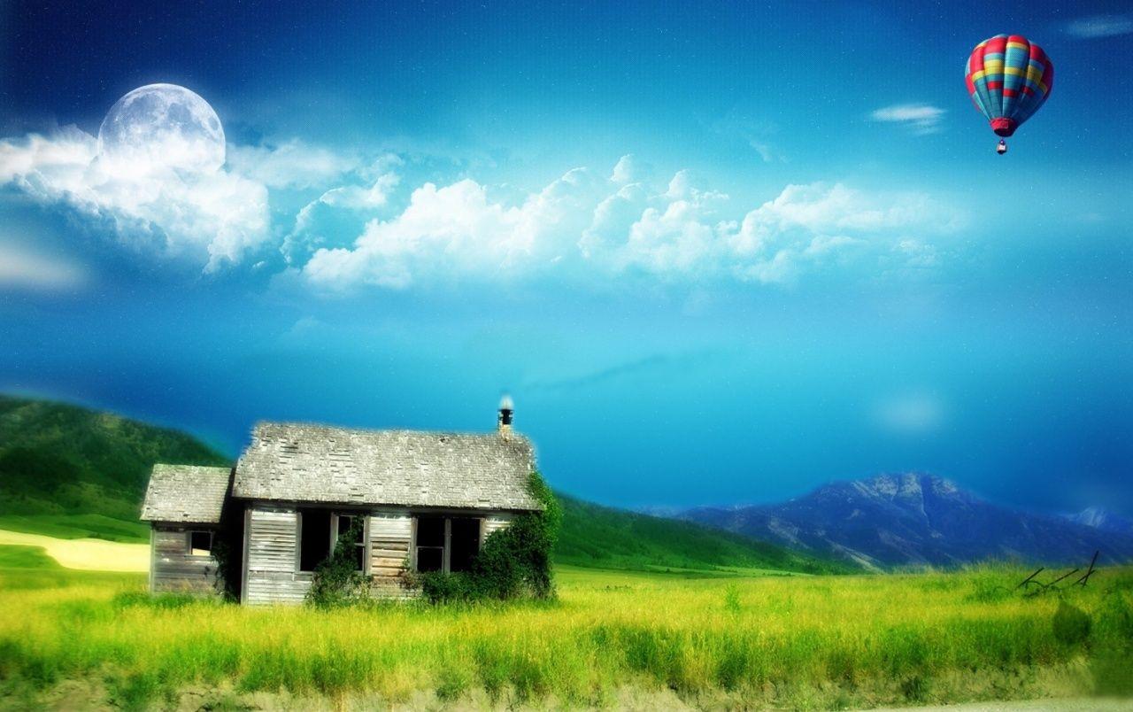 1280x804 Sky Grass Moon Balloon House wallpaper. Sky Grass Moon Balloon House