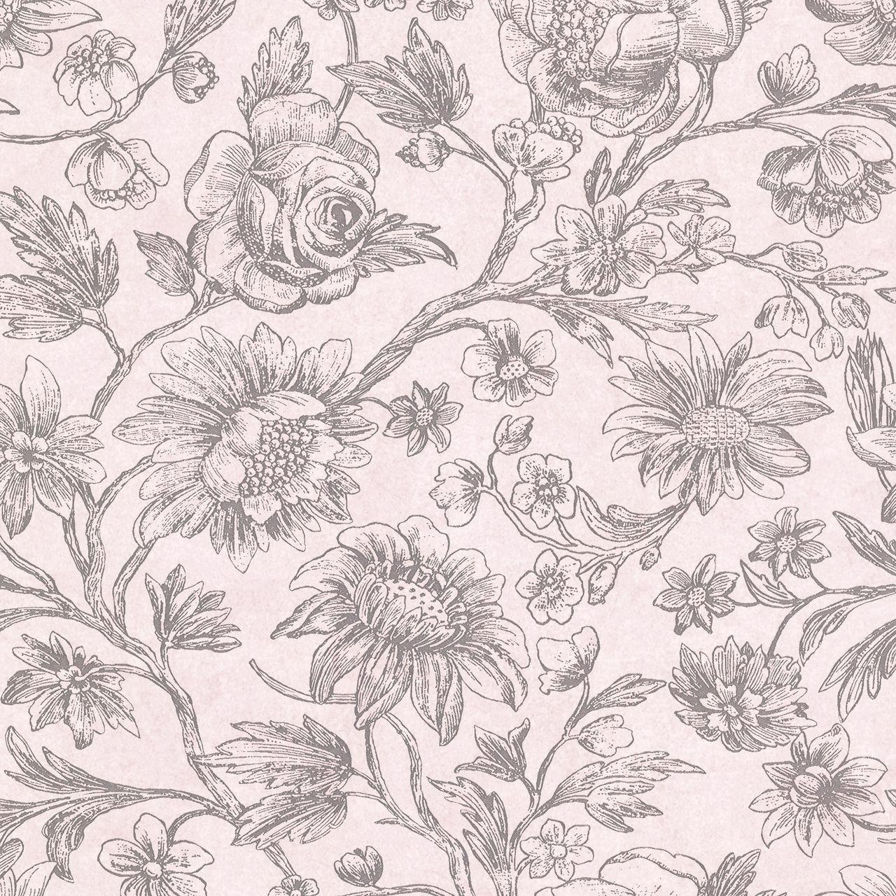 1280x1280 Kepler Light Pink Sketched Floral Wallpaper