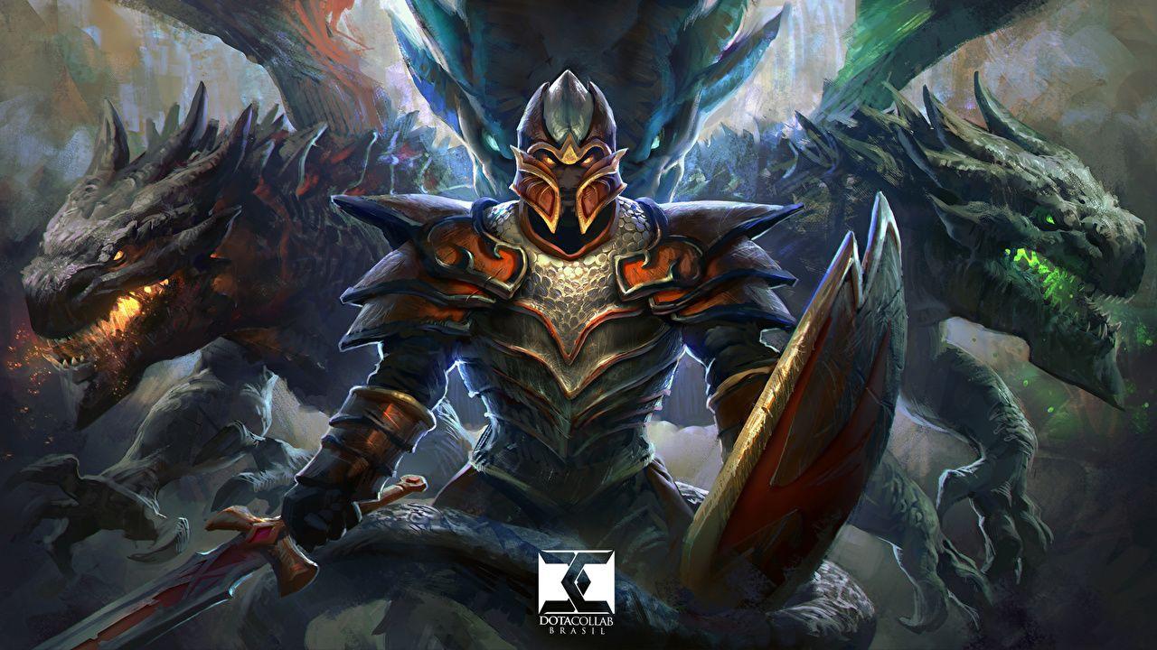 1280x720 image DOTA 2 Dragon Knight Dota 2 Armor Shield Swords dragon