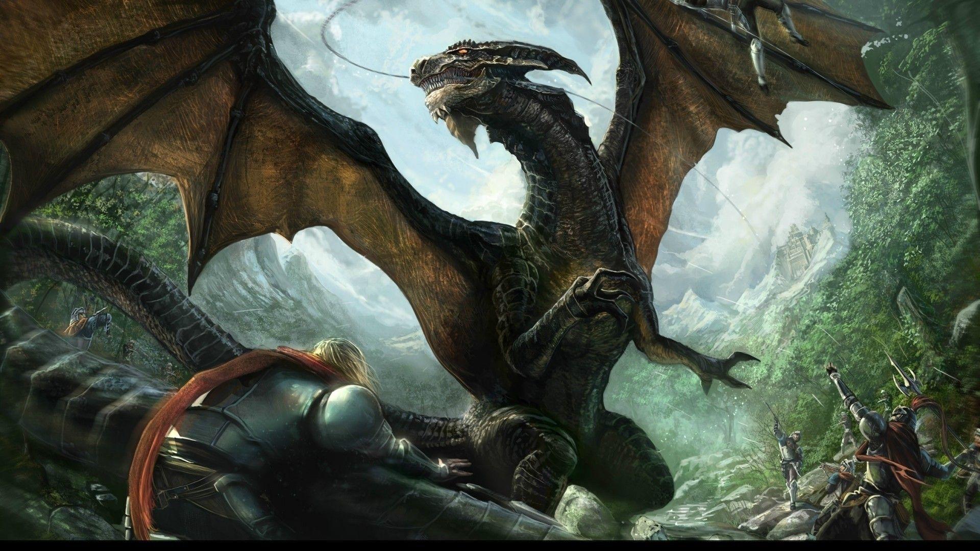 1920x1080 Knights in armor are fighting the dragon wallpaper and image, picture, photo