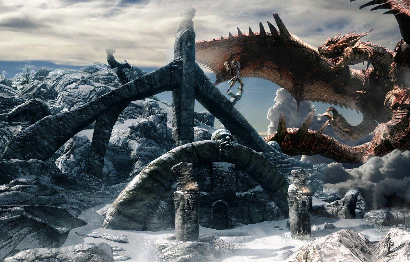 1332x850 Wallpaper Wallpaper, dragon, the game, peak, skyrim, Skyrim image for desktop, section игры