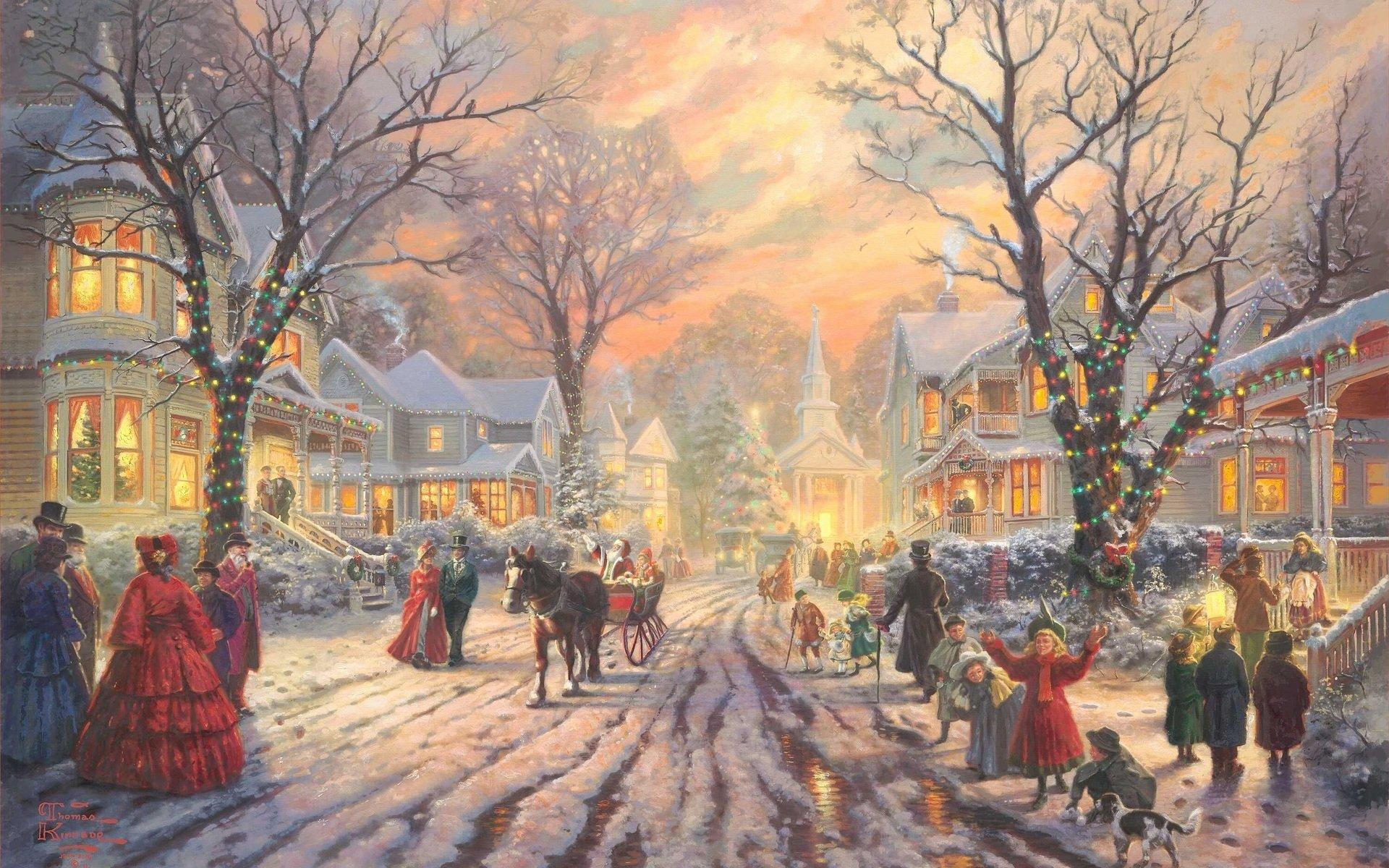 1920x1200 Thomas Kinkade Disney Winter Wallpaper