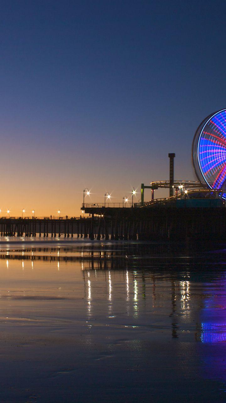 720x1280 evening, usa, usa, santa monica, los angeles, city, sunset, california, coast, ocean desktop wallpaper 11528