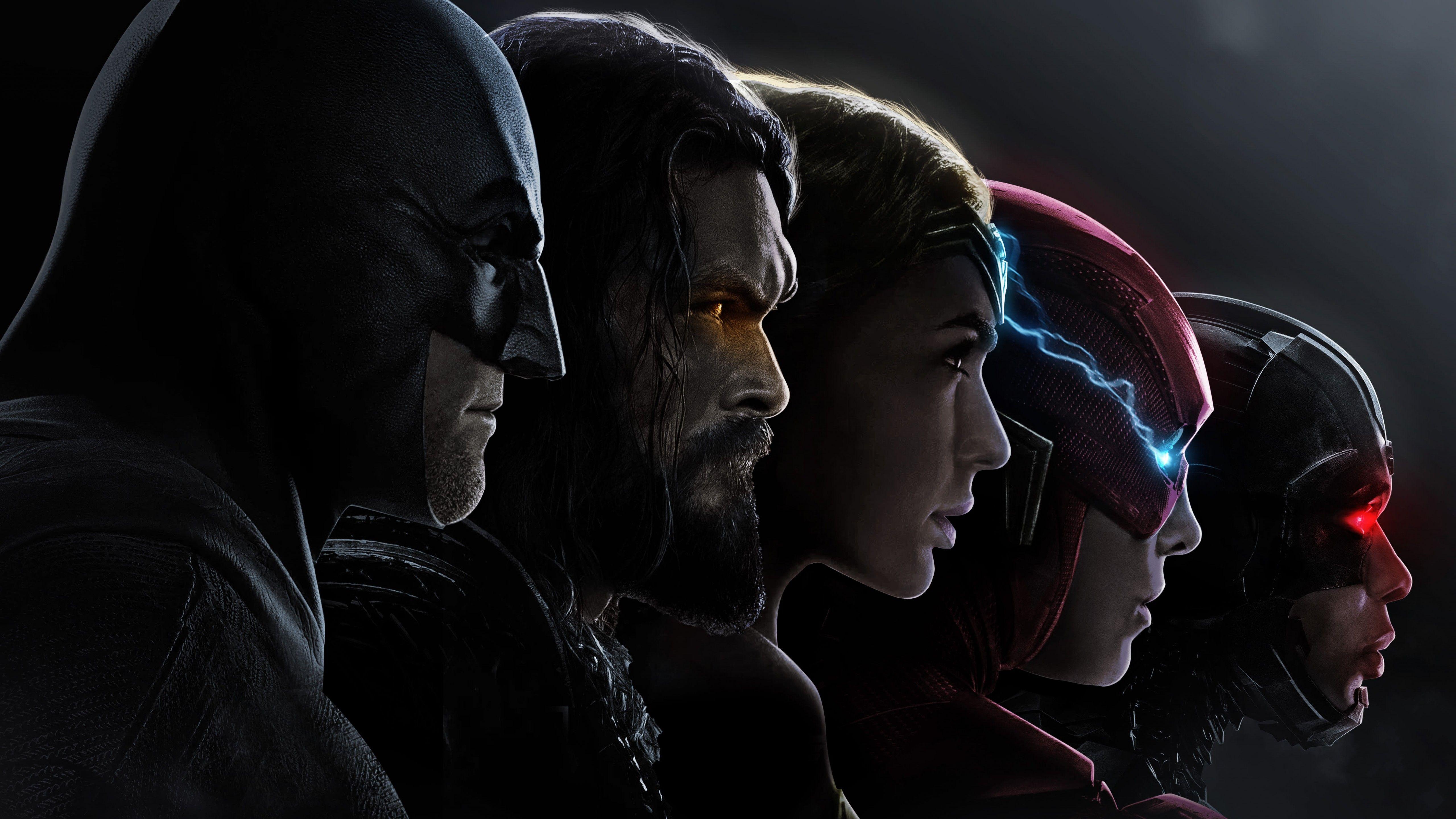 5120x2880 Justice League 4K Wallpaper, Batman, Aquaman, Wonder Woman, The Flash, Cyborg, DC Comics, Black Dark