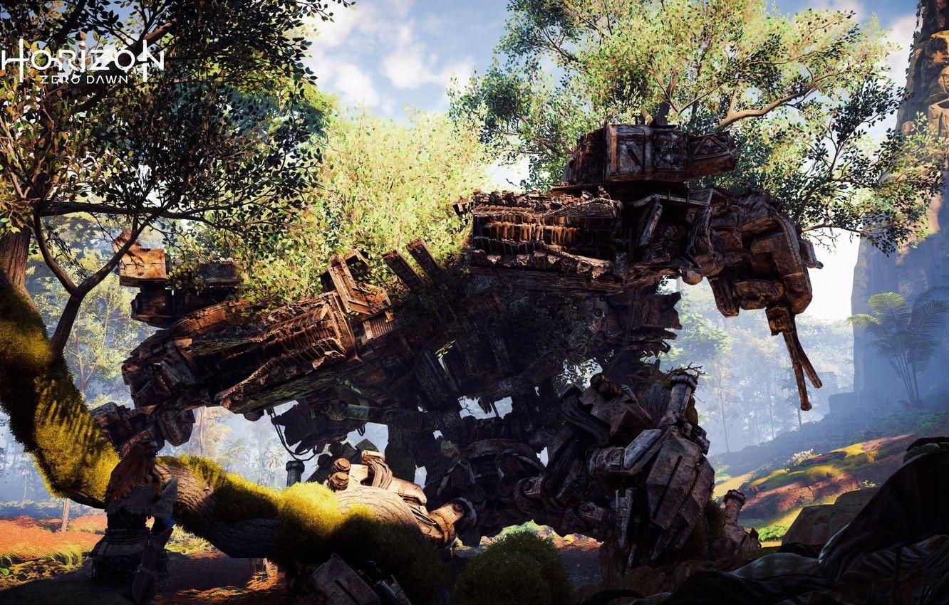 1332x850 Wallpaper Nature, Girl, Tree, Robot, Fur, Ancient, PS4 Pro, Horizon Zero Dawn, Eloy, SonyPlaystation image for desktop, section игры