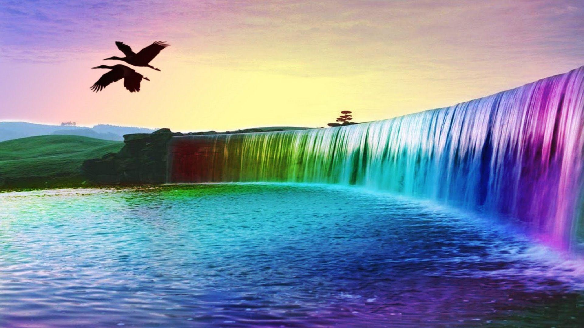 1920x1080 Colourful Waterfall 3D Background Free Hd Wallpaper