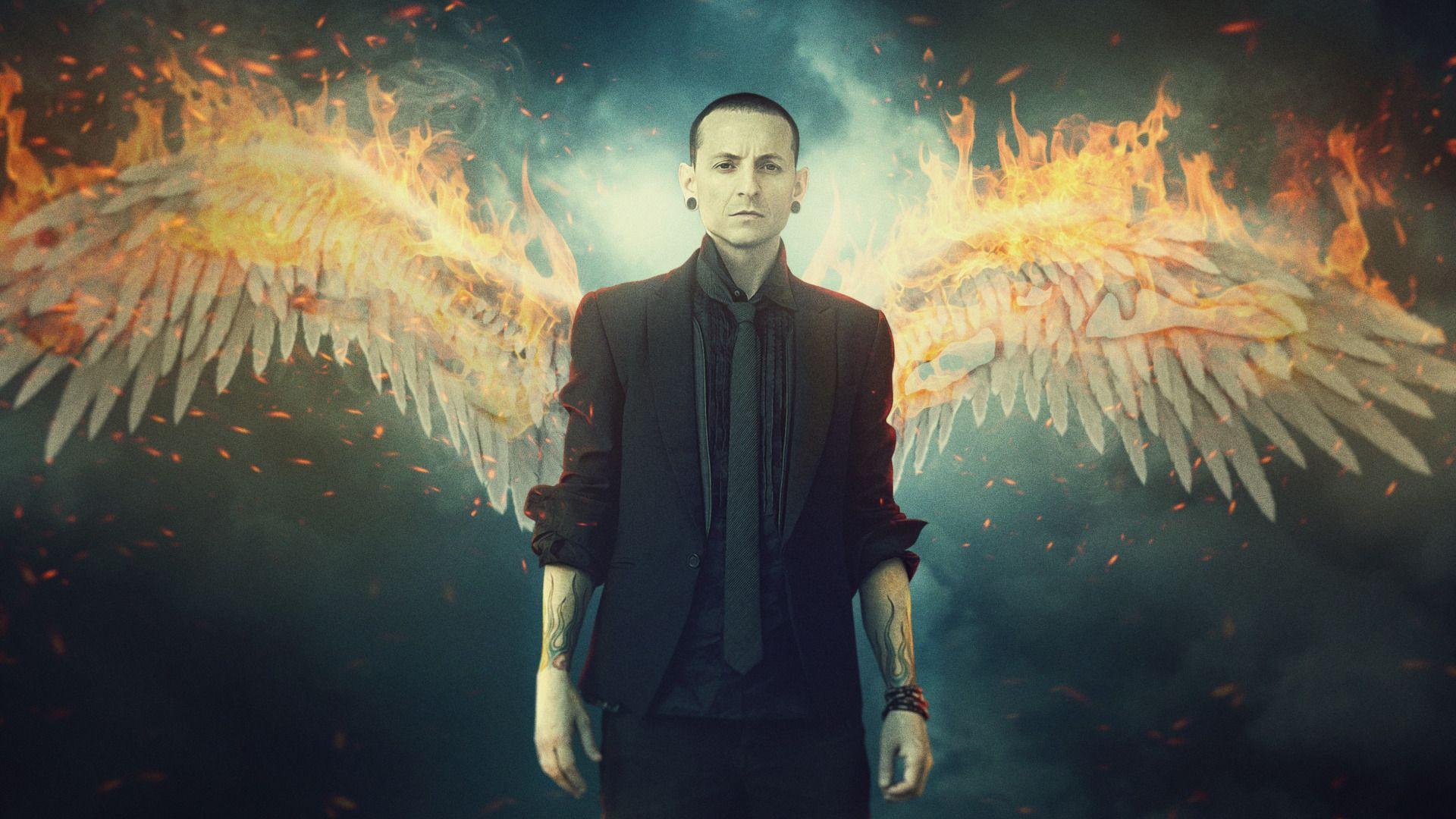 1920x1080 Download wallpaper fire, wings, RIP, Linkin Park, Chester Bennington, Dead by Sunris, by anupamyakuza, section music in resolution 1920x1080