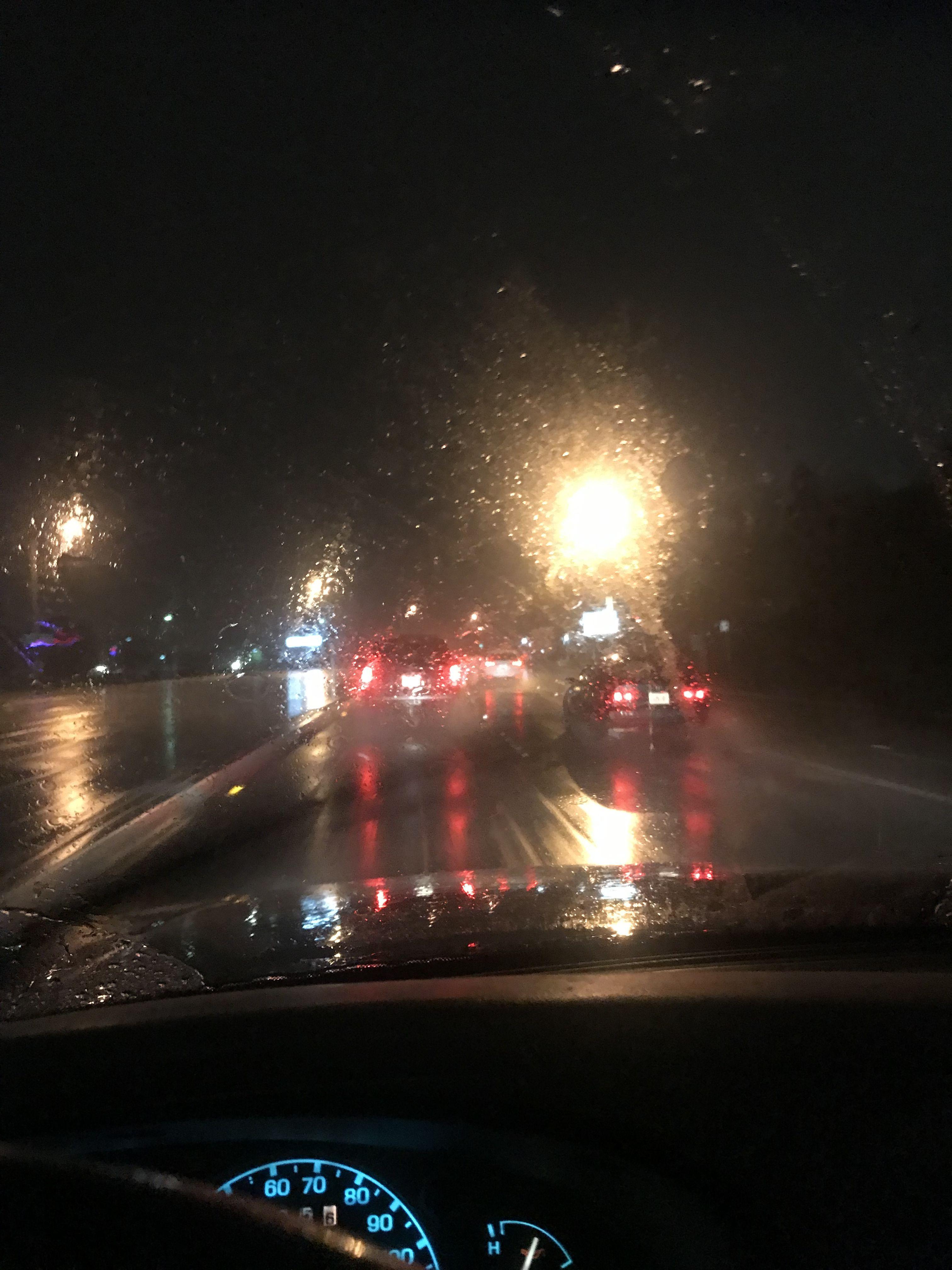 rain drive car night