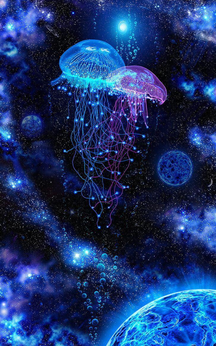 728x1165 science fiction, fantasy art, surreal, space, digital art, illustration HD wallpaper. Jellyfish art, Colorful jellyfish, Ocean creatures