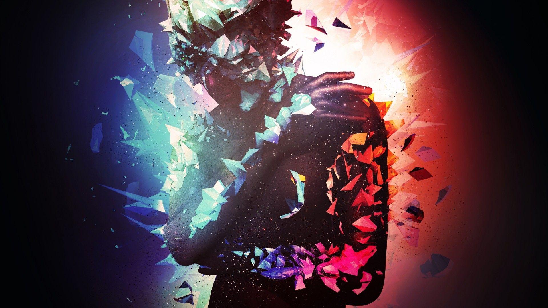 1920x1080 Download 1920x1080 Shattered Man, Abstraction, Digital Art, Surrealism, Low Poly Wallpaper for Widescreen