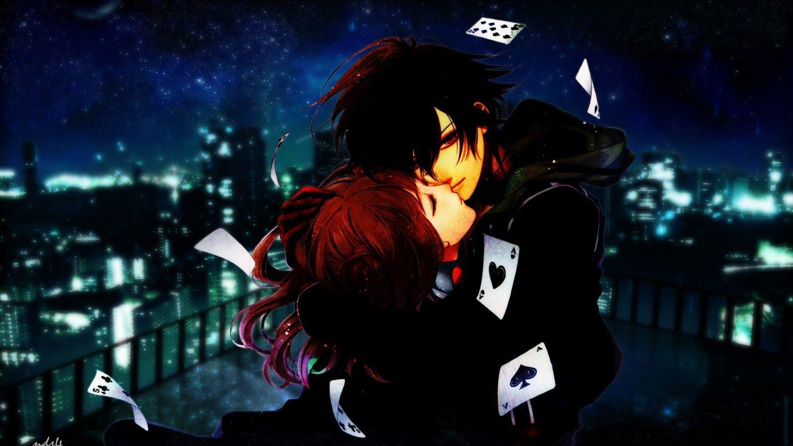 1600x900 anime wallpaper: Sweet Couple Kissing Cards Anime HD Wallpaper Desktop PC Background