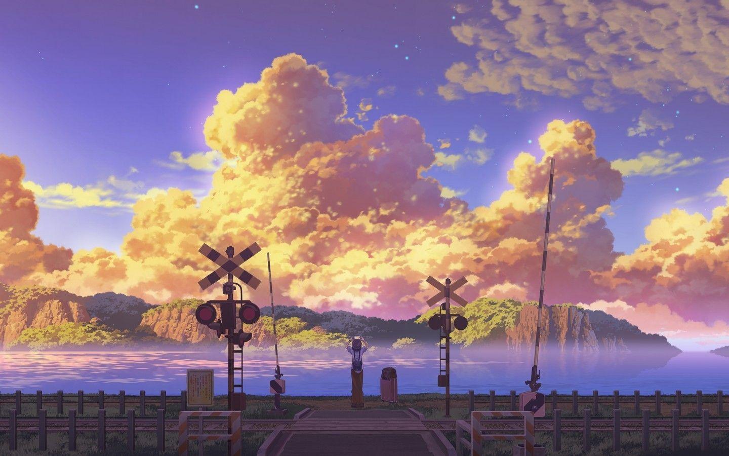 1440x900 Download 1440x900 Anime Boy, Sunset, Train Station, Scenic, Clouds Wallpaper for MacBook Pro 15 inch, MacBook Air 13 inch