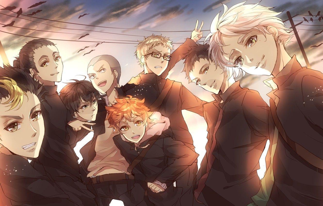 1332x850 Wallpaper the sky, clouds, anime, art, team, guys, Haikyuu!!, tobio kageyama, tsukishima kei, volleyball!!, azumane asahi, shouyou hinata, sugawara koushi, sawamura dai., nishinoya yuu, tanaka ryunosuke image for desktop, section прочее