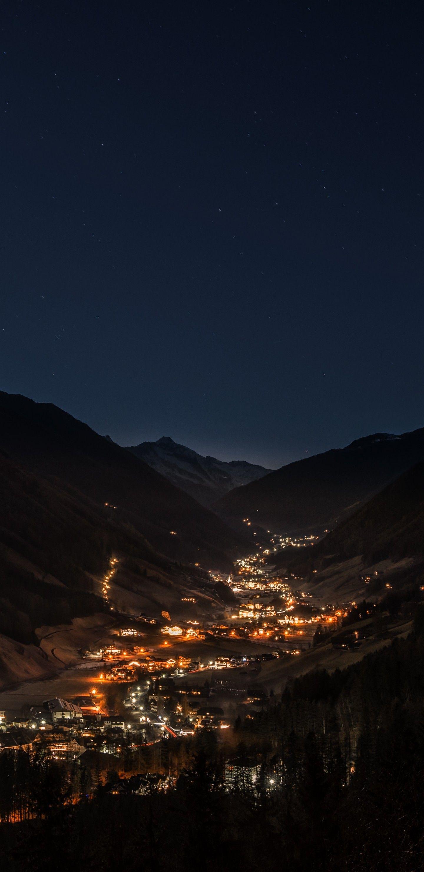 1440x2960 Download 1440x2960 Night, Village, Mountain, Lights, Scenic Wallpaper for Samsung Galaxy S Note S S8+, Google Pixel 3 XL