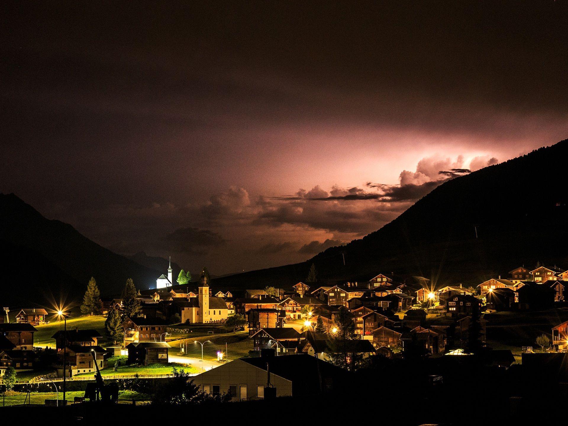1920x1440 Wallpaper Reckingen Gluringen, Switzerland, Village, Night, Lights 2560x1440 QHD Picture, Image