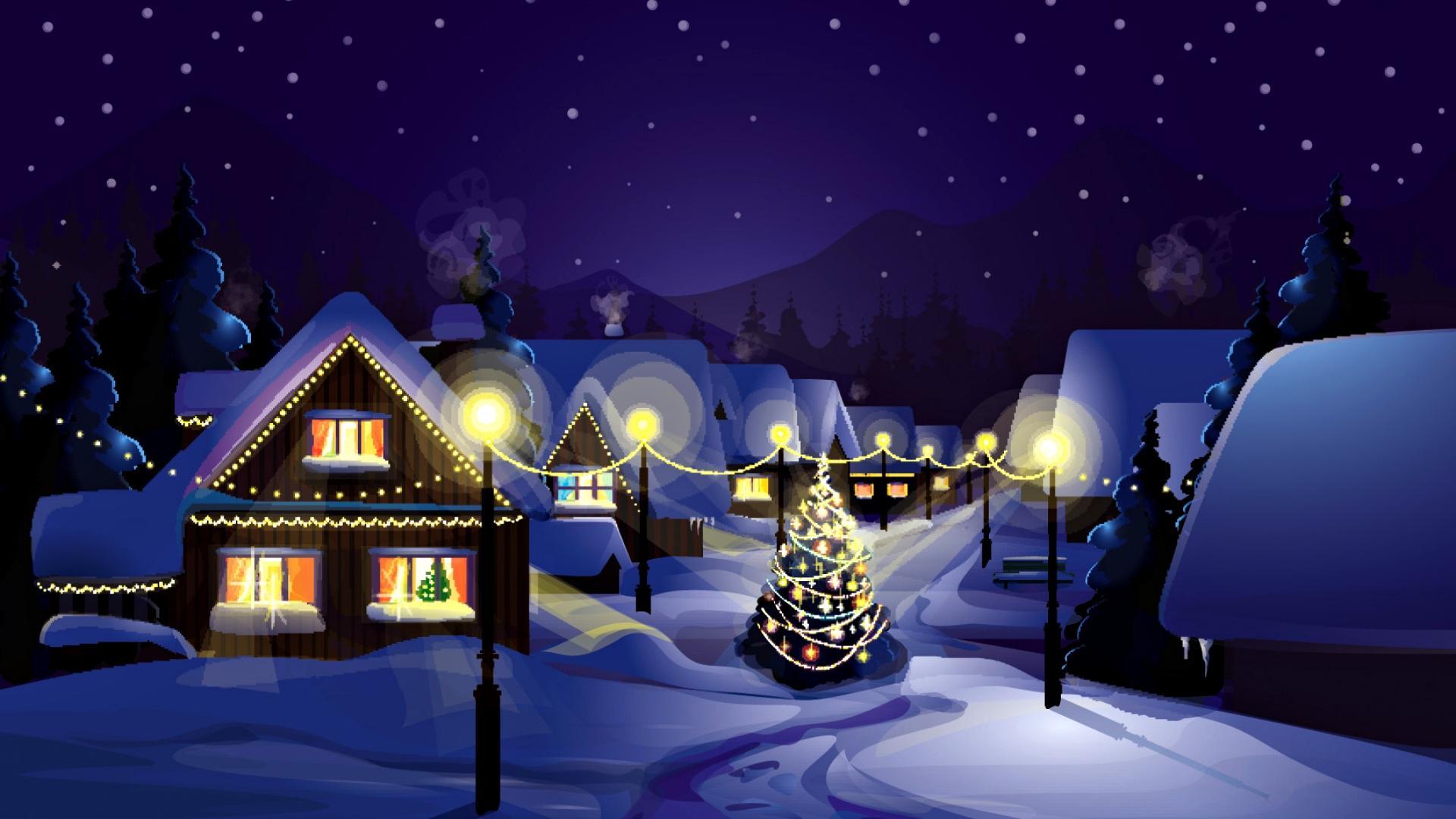 1920x1080 Christmas Village Night Wallpaper