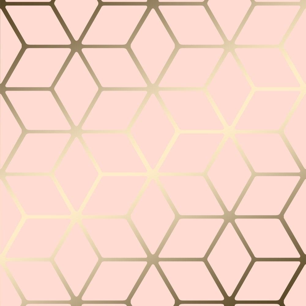 1000x1000 House of Alice Cubic Shimmer Metallic Wallpaper Soft Pink Gold from I Love Wallpaper UK