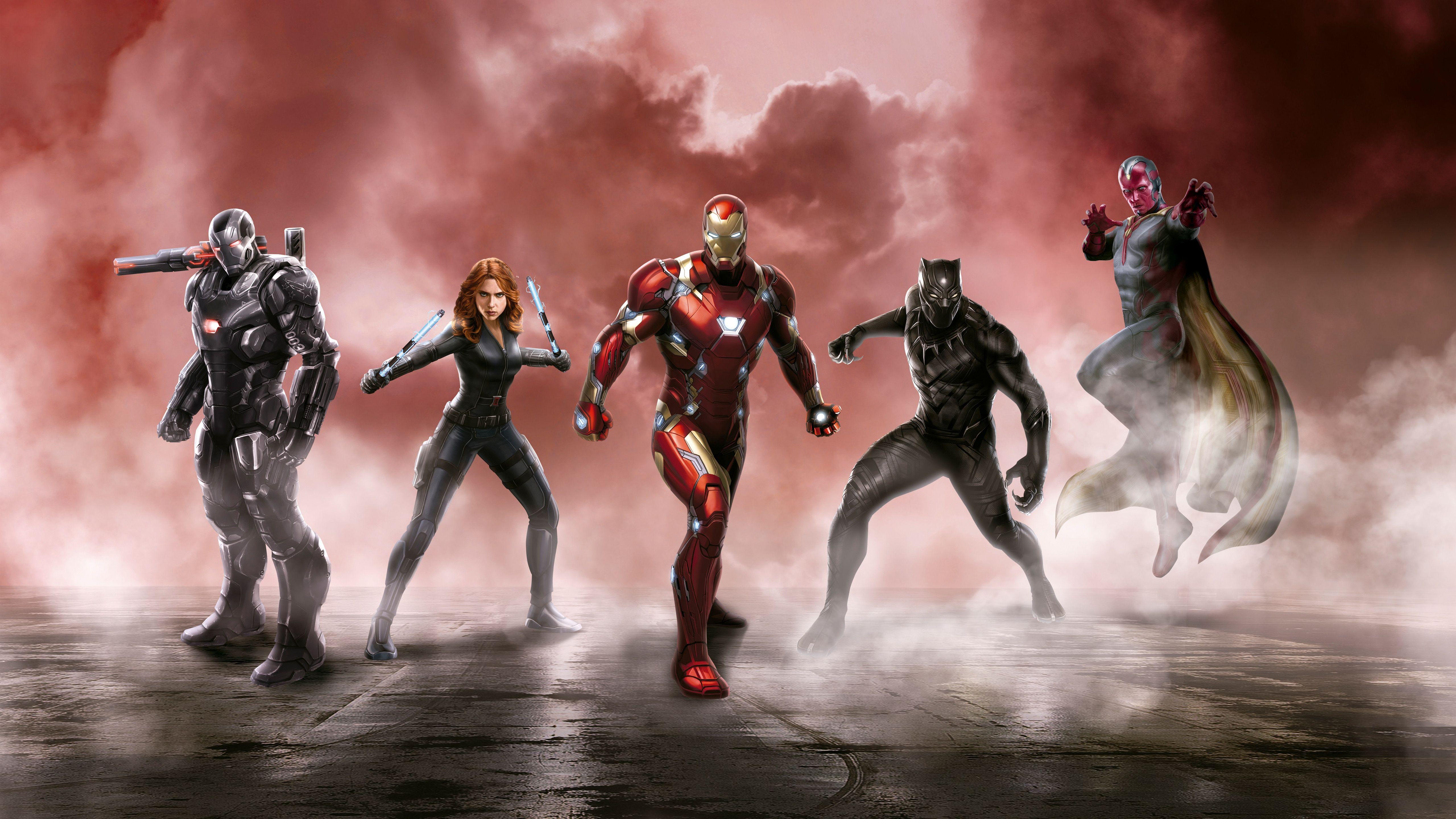 5120x2880 Captain America Civil War Cast 5K Wallpaper in jpg format for free