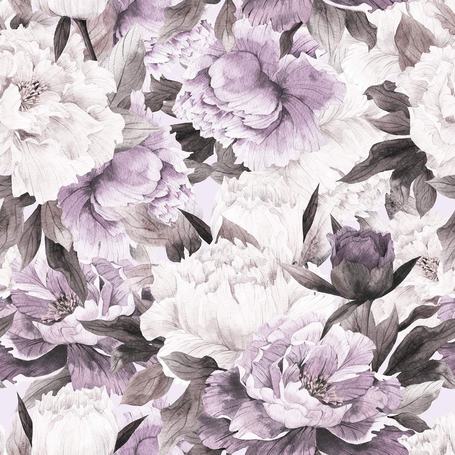 1500x1500 Muraviewall Big Flowers White and Purple Flowers Wallpaper, Print Painting, Home Decor, Wall Decor, Removable Peel and Stick Wallpaper, Office Wallpaper, Living room Wallpaper I Custom Size: Handmade