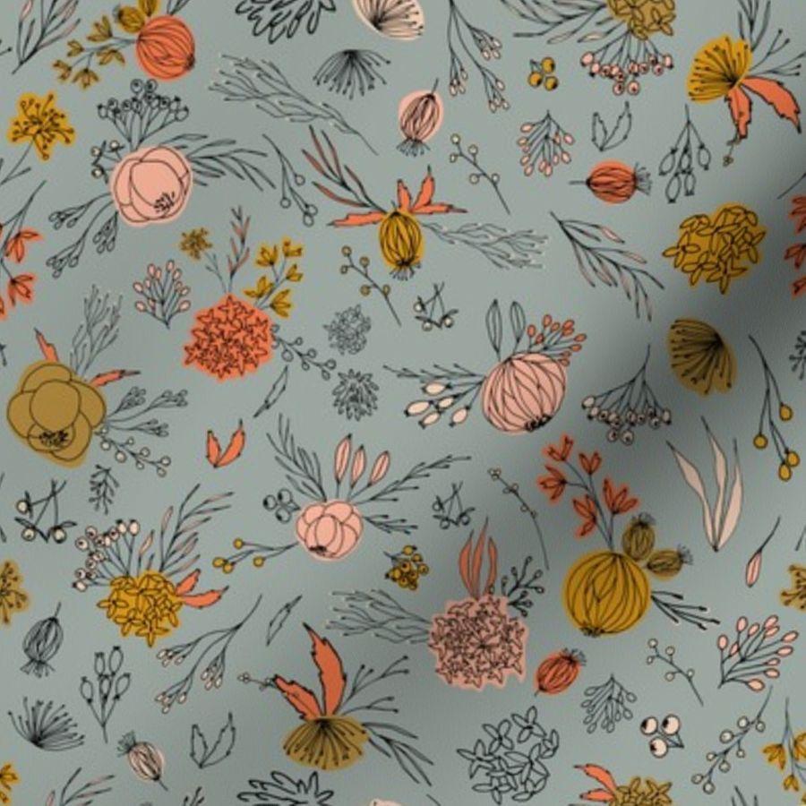 900x900 Colorful fabrics digitally printed by Spoonflower antique floral flowers and berries on grey. Floral flowers, Flower prints, Vintage antiques