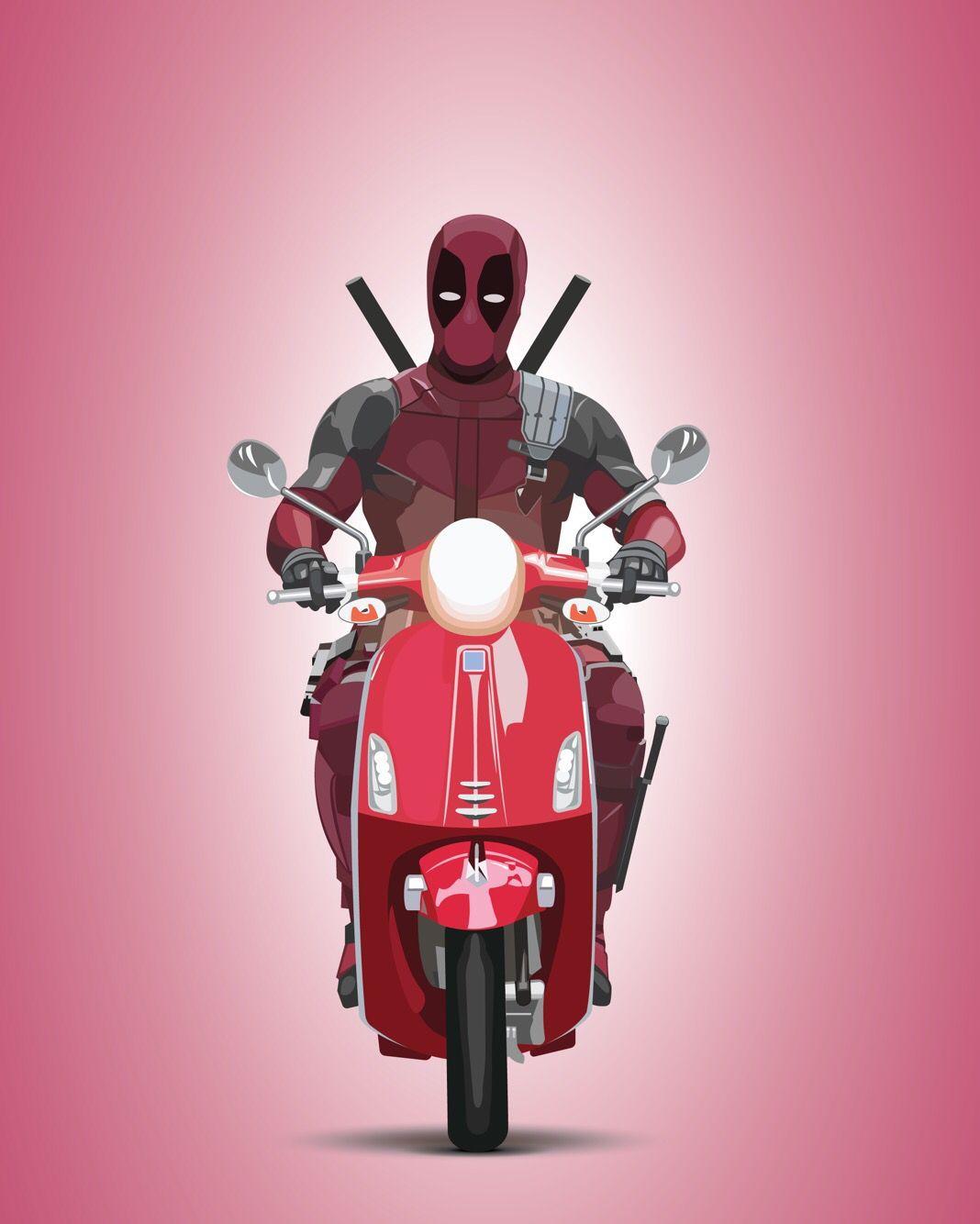 1068x1334 Deadpool on a Vespa. Deadpool illustration, Vespa illustration, Deadpool wallpaper