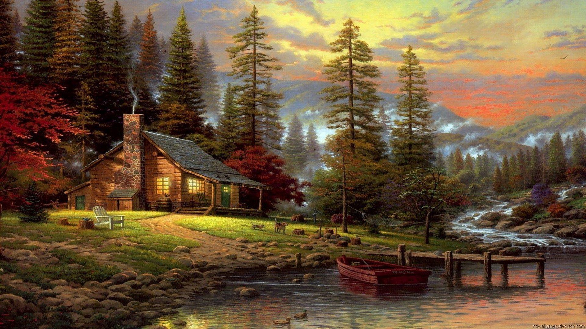 1920x1080 Kinkade Desktop Wallpaper Smscshtml In The Wood Painting HD Wallpaper