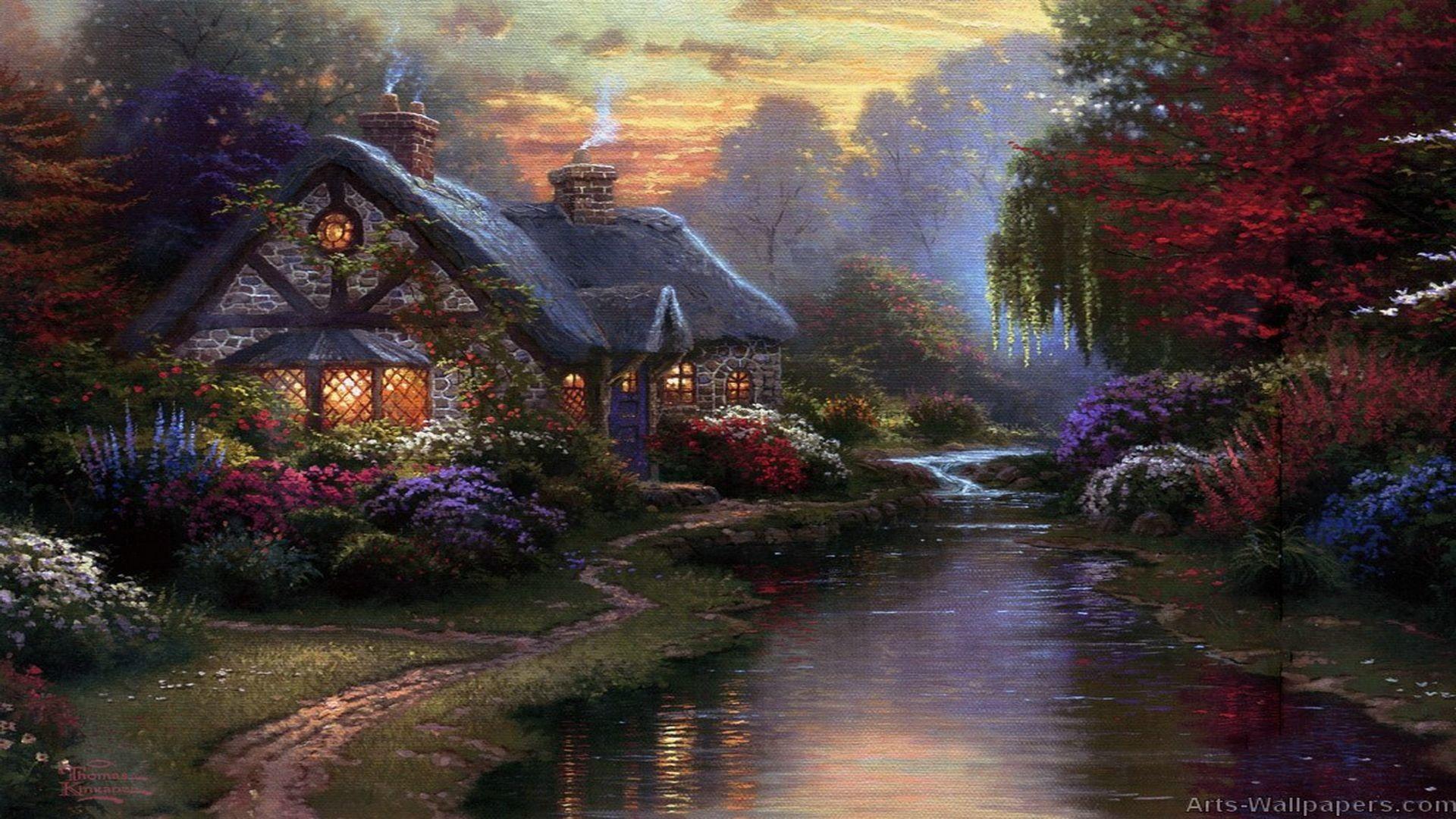 1920x1080 Thomas Kinkade Autumn Paintings. Megan Fox Wallpaper, Picture, HQ Desktop Wallpaper. Thomas kinkade paintings, Kinkade paintings, Thomas kinkade art