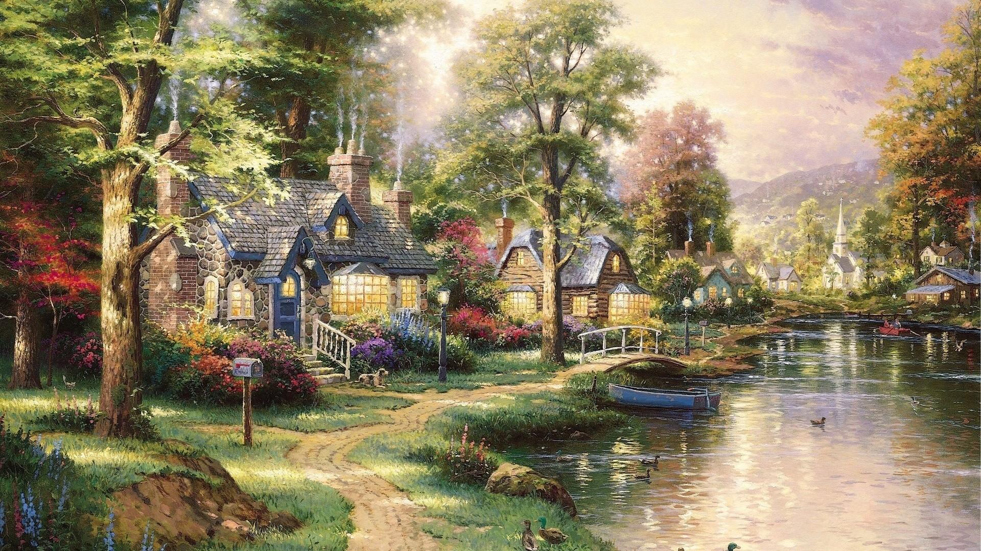 1920x1080 Thomas Kinkade Fall Wallpaper 1920x1080 (1920x1080)