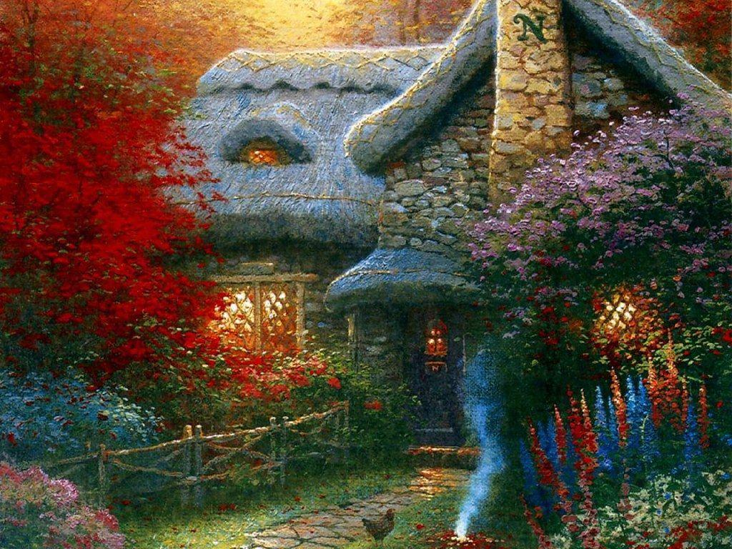 1024x768 Thomas Kinkade Autumn At Ashley Cottage Wallpaper 1152x864