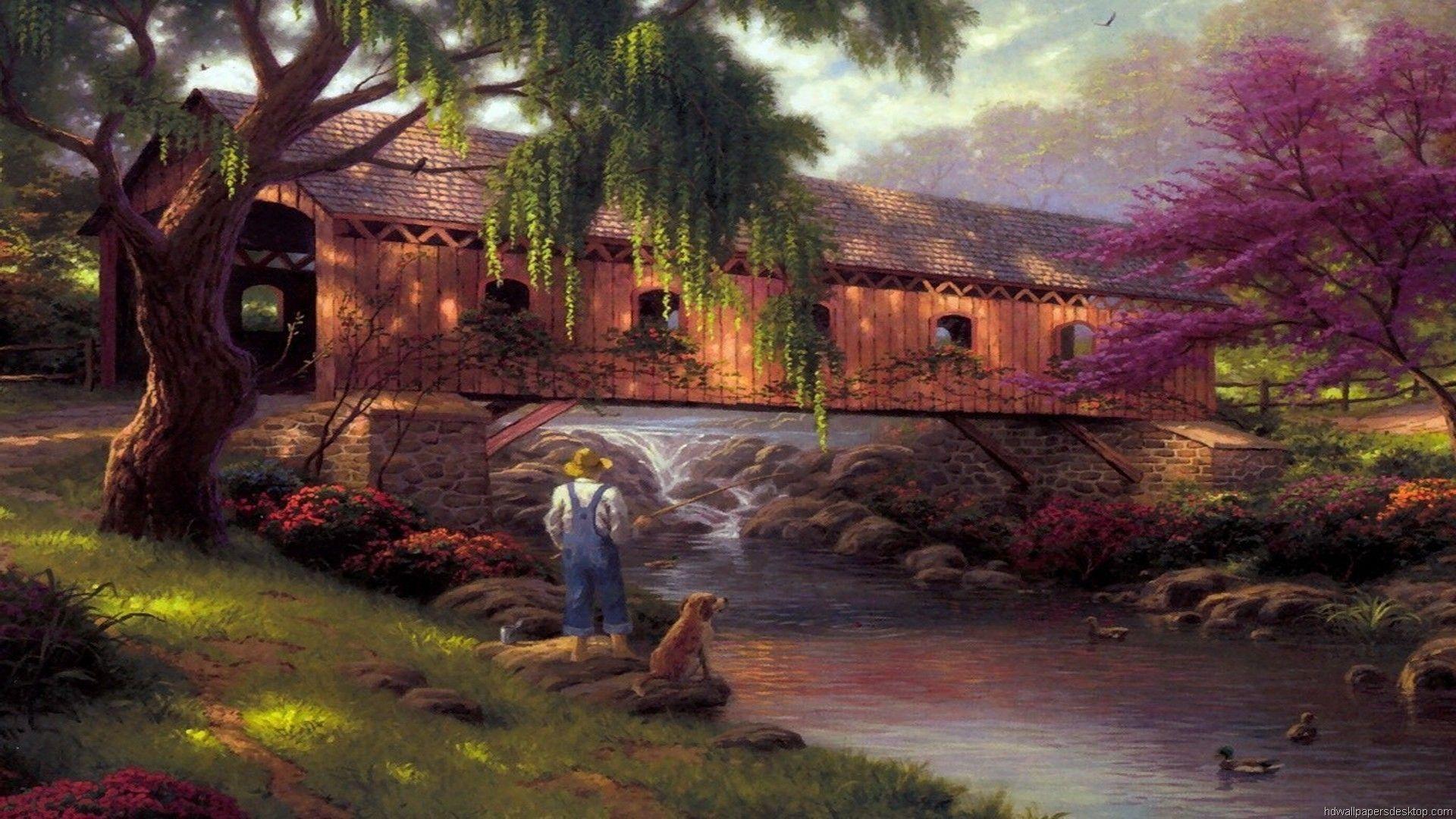 1920x1080 Thomas Kinkade Wallpaper For Desktop 1920x1080 For Iphone. Thomas Kinkade Art, Kinkade Paintings, Thomas Kinkade Paintings