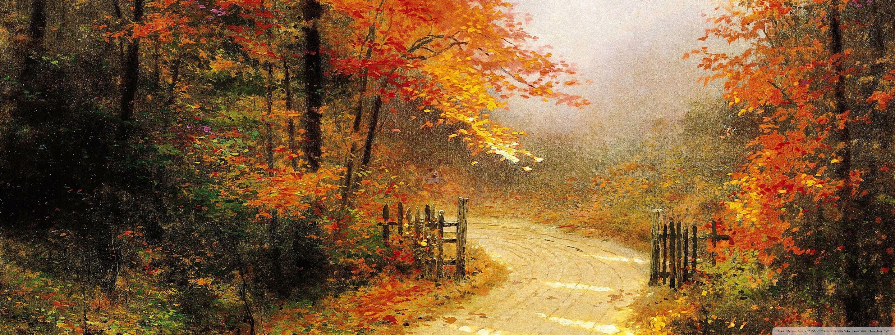 2880x1080 Autumn Lane By Thomas Kinkade Ultra HD Desktop Background Wallpaper for 4K UHD TV : Widescreen & UltraWide Desktop & Laptop : Multi Display, Dual Monitor : Tablet