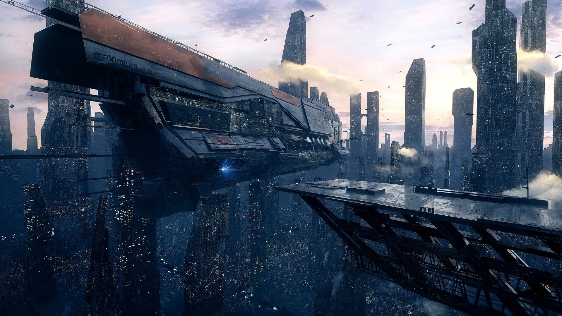 1920x1080 Spaceship Scifi City, HD Artist, 4k Wallpaper, Image, Background, Photo and Picture