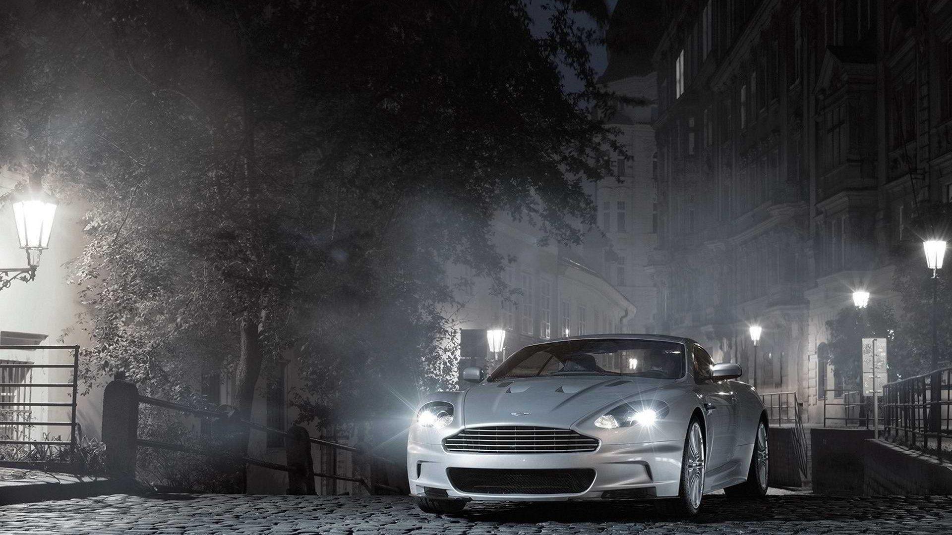 1920x1080 car, Street light, Trees, Mist, Cityscape, Night, Aston Martin Wallpaper HD / Desktop and Mobile Background