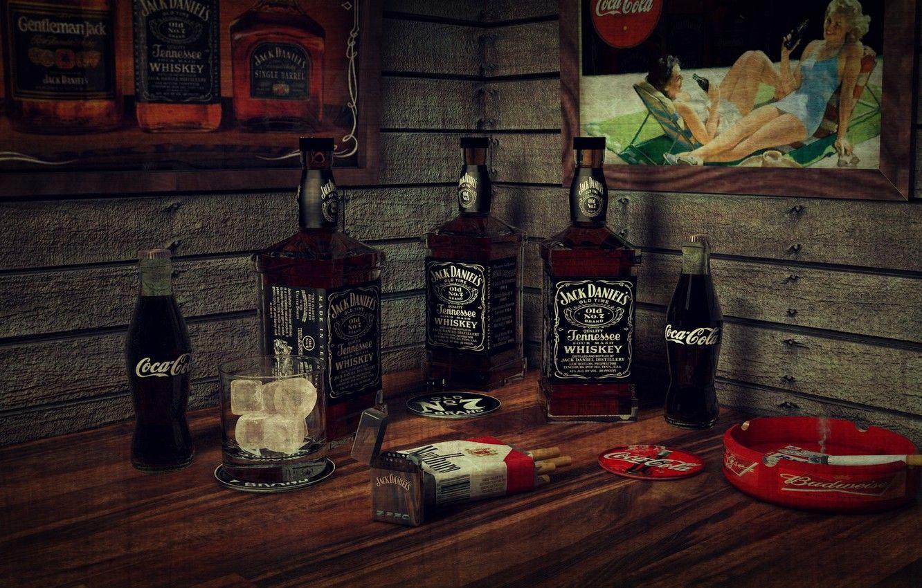 1332x850 Wallpaper Ice, Whiskey, Smoking, Bar, Cigarette, Bottles, Coca Cola, Jack Daniels, Marlboro, Lighter, Framework Image For Desktop, Section разное
