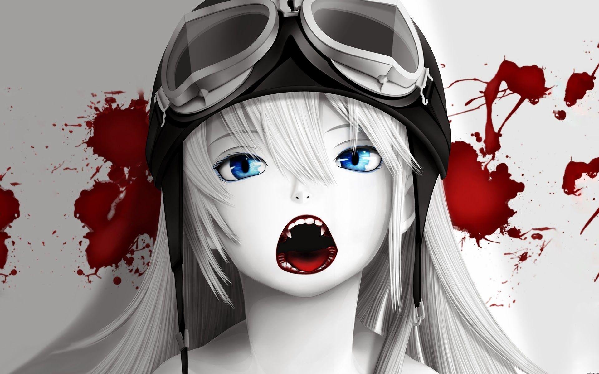 1920x1200 Vampire blood anime girl blue eyes fangs HD wallpaper 1920&times;1200 791 - Bloody Anime Girl Wallpaper