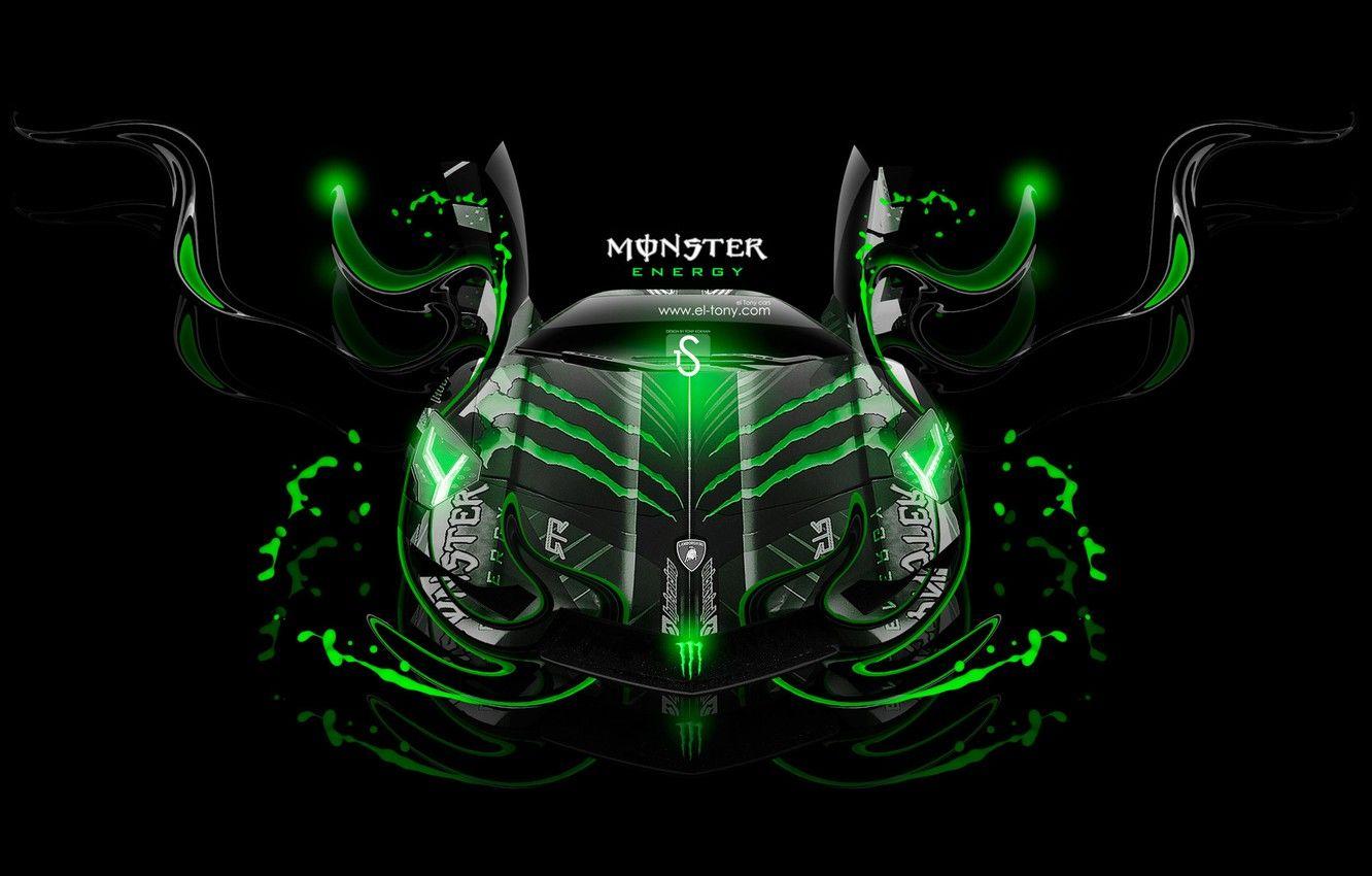 1332x850 Wallpaper Black, Lamborghini, Neon, Green, Background, Fantasy, Photohop, Green, design, Black, Neon, Monster Energy, Lamborghini, Aventador, Effects, el Tony Cars image for desktop, section абстракции