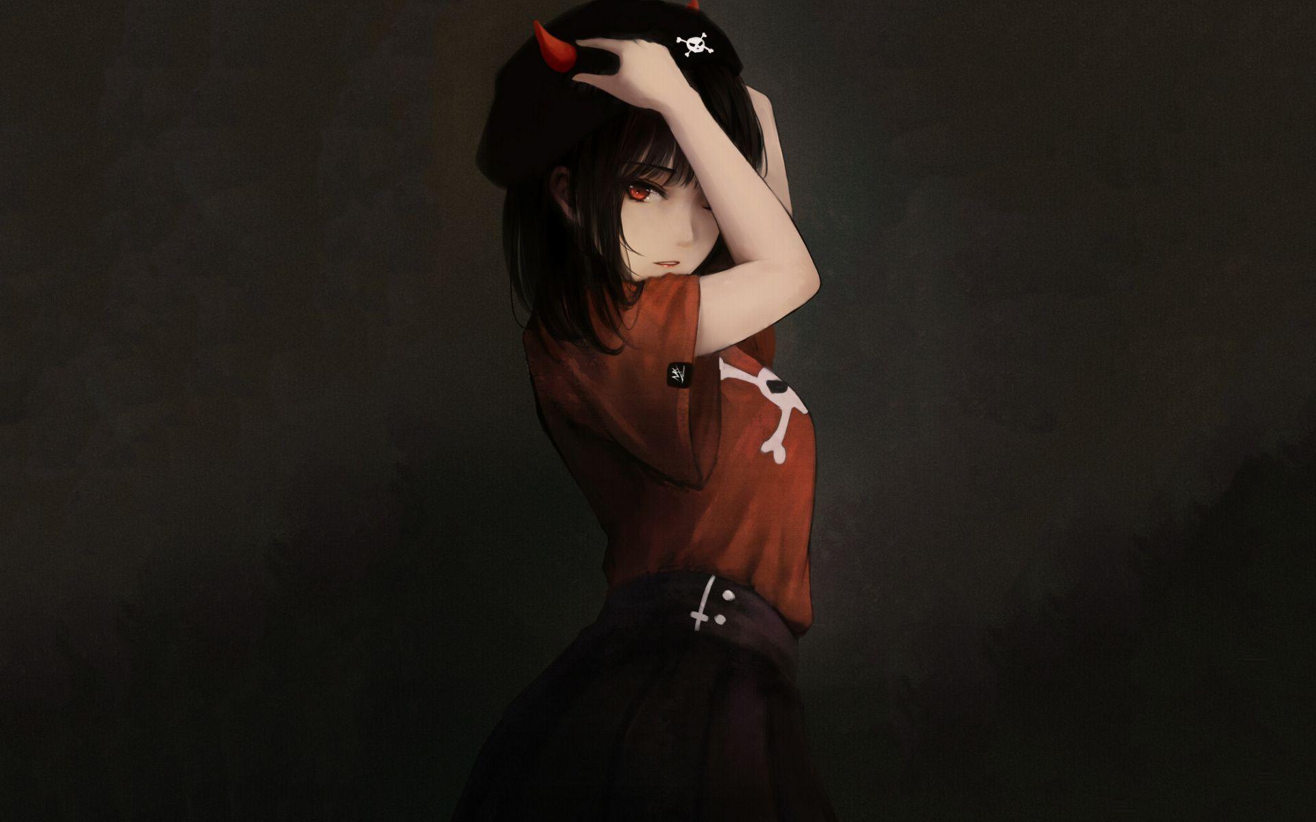 1920x1200 Download Red horns, devil, anime girl, artwork wallpaper, 1920x Widescreen 16: Widescreen