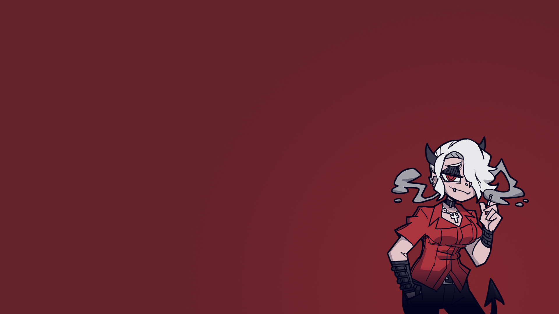 1920x1080 Helltaker Smoking Demon Girl Anime Anime Girls Demon Horns Simple Background Blond Hair Tail Bracele Wallpaper:1920x1080