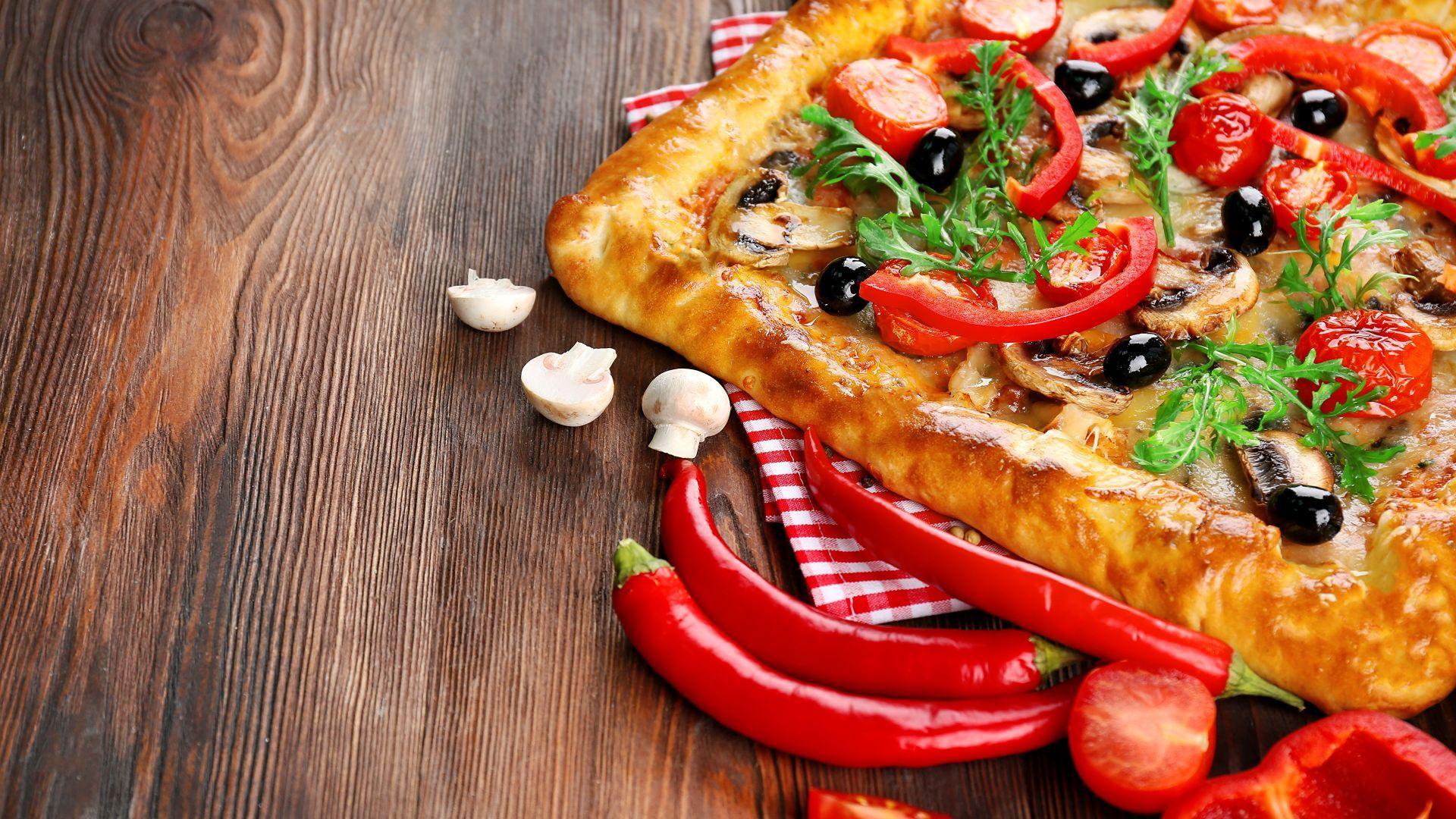 1920x1080 Wallpaper pizza, tomato, pepper, 4k, Food