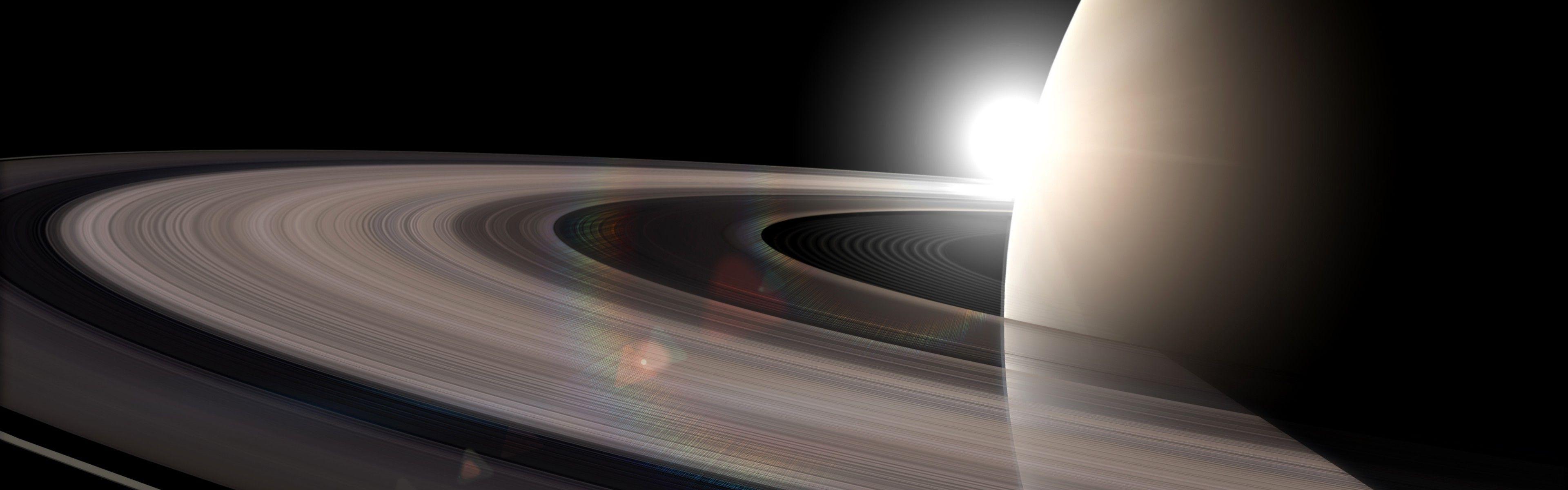 3840x1200 Saturn, Space, Planetary Rings, Planet, Solar System, Multiple Display Wallpaper HD / Desktop and Mobile Background
