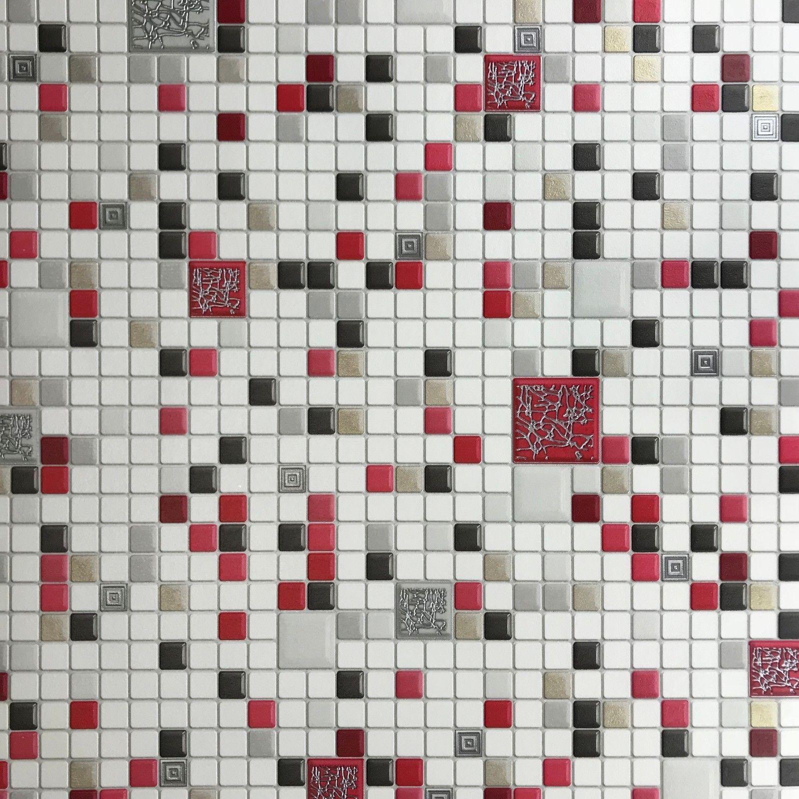1600x1600 5584 10 Modern Wallpaper Textured Mosaic Tile White Black Gray Red 3D