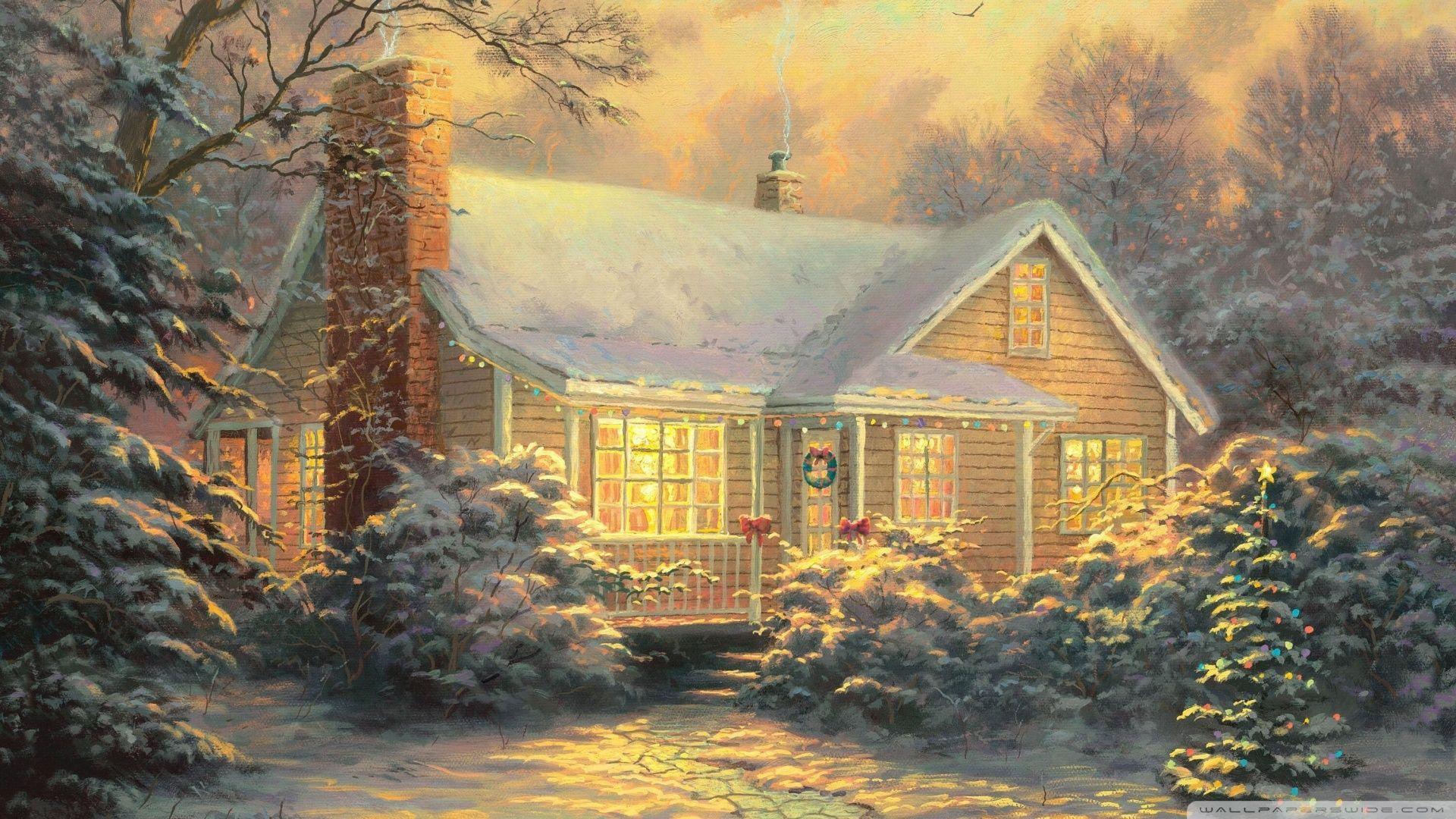 1920x1080 Download Christmas Cottage By Thomas Kinkade Wallpaper 1920x1080