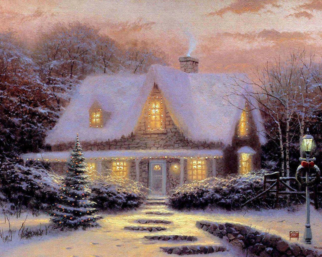 1280x1024 Picture Thomas Kinkade christmas Pictorial art