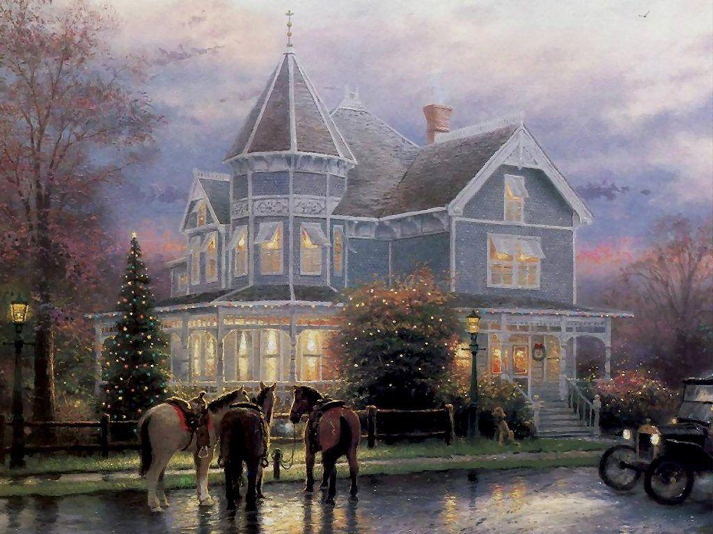 1024x768 Free Thomas Kinkade Christmas Wallpaper
