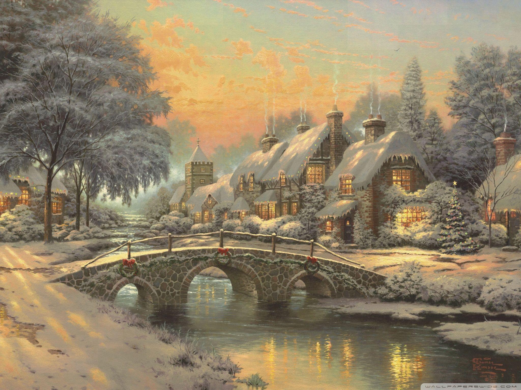 2048x1536 Classic Christmas Painting by Thomas Kinkade Ultra HD Desktop Background Wallpaper for 4K UHD TV : Widescreen & UltraWide Desktop & Laptop : Tablet