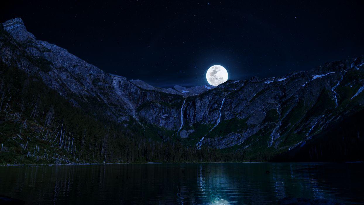 1244x700 Lake Night Moon Mountains wallpaperx1080