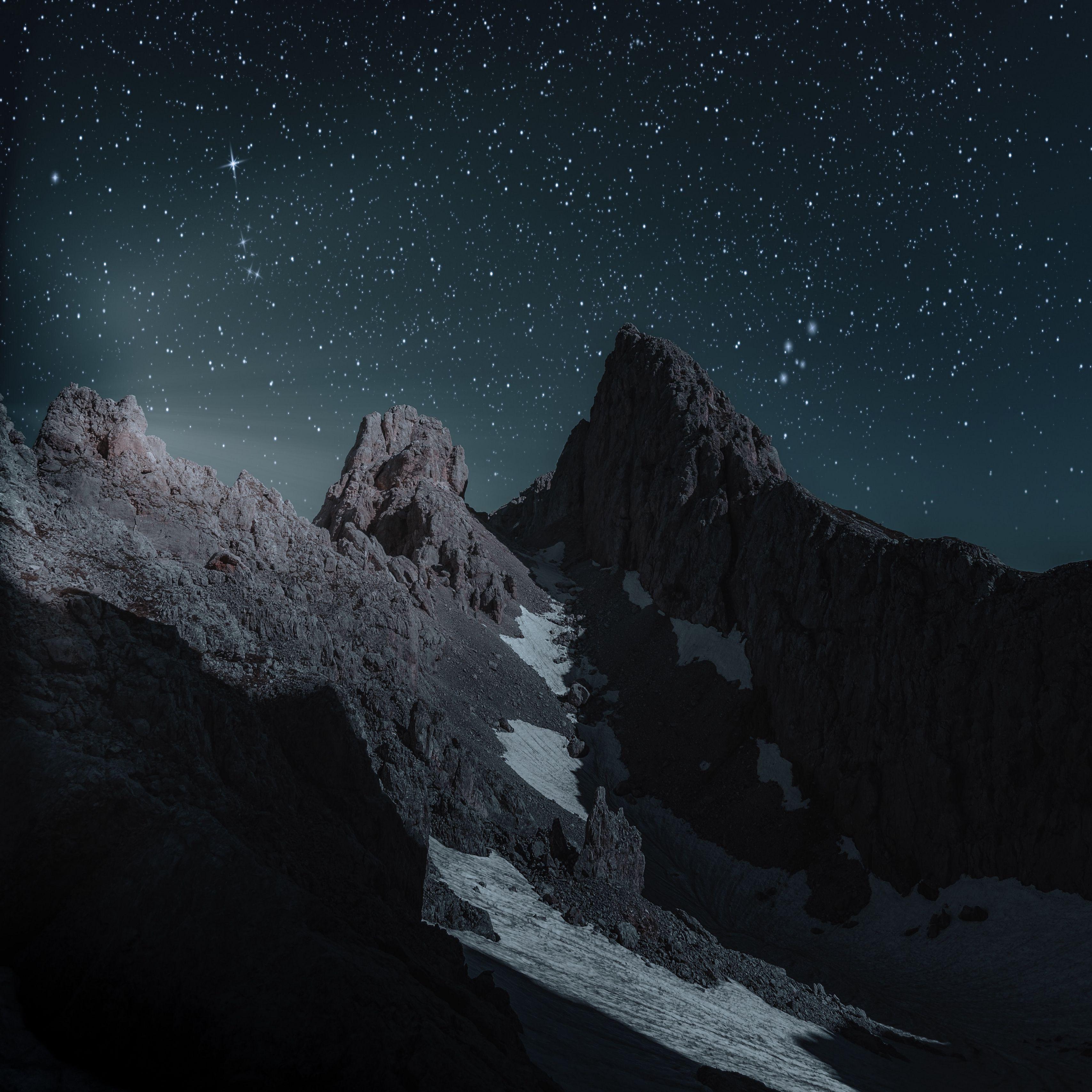 3415x3415 Download Wallpaper 3415x3415 Mountains, Starry Sky, Peak, Snow Covered, Night Ipad Pro 12.9 Retina For Parallax HD Background
