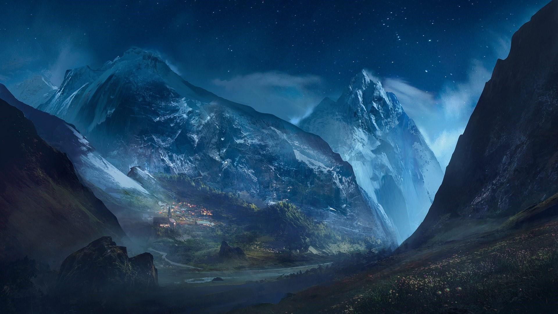 1920x1080 Mountain At Night Wallpaper