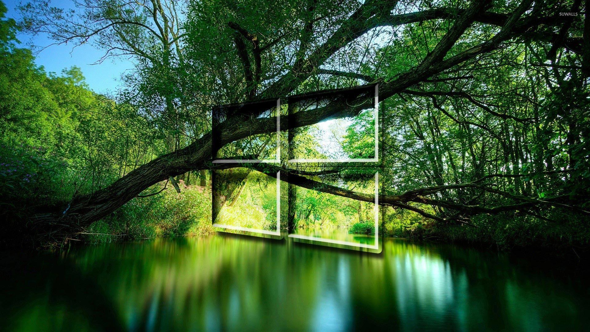 1920x1080 Windows 10 over a green lake transparent logo wallpaper wallpaper